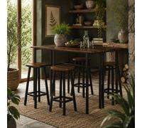 Wyld Haus Halulo Rustic Brown 6 Piece Counter Bar Dining Set 2 Tables 4 Stools Wyld Haus Brown