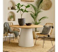 Wyld Haus Hamburg 120Cm Round Oak Veneer Dining Table With Grey Steel Pillar Base
