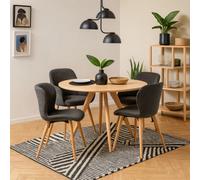 Wyld Haus Hamilton Round Dining Set, Oak-Effect Table With 4 Grey Fabric Chairs