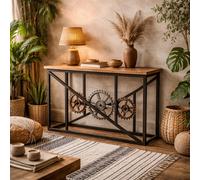 Wyld Haus Hanko Industrial Reclaimed Wood And Metal Cogs Console Table, 1200 X 400 X 800 mm