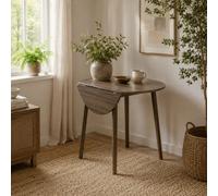 Wyld Haus Harapa Para Grey Wood Grain Round Drop-Leaf Dining Table, Seats 4, Compact Foldable Design