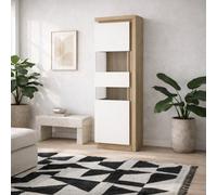 Wyld Haus Hjorring Tall Narrow Display Cabinet In White Gloss And Natural Oak
