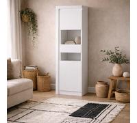 Wyld Haus Hjorring White Tall Narrow Display Cabinet With Led Lights 1981mm H X 598mm W X 420mm D