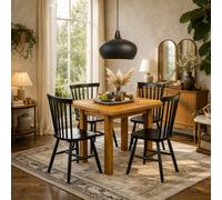 Wyld Haus Hobart Compact Extendable Dining Set Natural Oak Effect Table With 4 Black Chairs