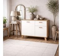 Wyld Haus Hobro Sideboard, White And Natural Oak Wood, 2 Doors 1 Drawer, Compact Modern Storage