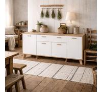 Wyld Haus Hobro Sideboard - White & Natural Oak, 4 Doors 1 Drawer