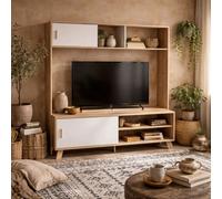 Wyld Haus Hobro Tv Unit, Natural Oak & White, 2 Sliding Doors