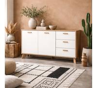 Wyld Haus Hobro White And Natural Oak Wood Sideboard 2 Doors 3 Drawers