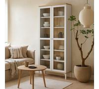 Wyld Haus Indigo Large Display Cabinet In Glazed White And Oak, 2 Doors, 5 Shelves