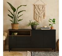 Wyld Haus Indigo Sideboard, 3 Drawers 3 Doors, Black Frame With Walnut Effect