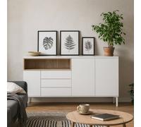 Wyld Haus Indigo Sideboard 3 Drawers 3 Doors White And Natural Oak Effect