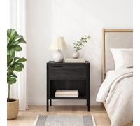 Wyld Haus Ireland Matt Black Wood-Effect Bedside Table With 2 Drawers Compact Industrial Nightstand