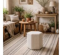 Wyld Haus Isabella Hexagon Upholstered Stool Cream & White Stripe in Beige Wyld Haus Beige