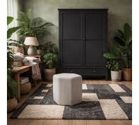 Wyld Haus Isabella Hexagon Upholstered Stool Grey And White Striped Cotton