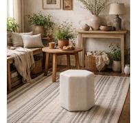 Wyld Haus Isabella Hexagon Upholstered Stool In Cream & White Stripe