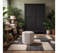 Wyld Haus Isabella Hexagonal Grey & White Stripe Upholstered Stool Wyld Haus Grey