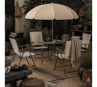 Wyld Haus Jattare 4-Seater Cream And Coffee Garden Dining Set With Parasol, Foldable Chairs And Glass Table