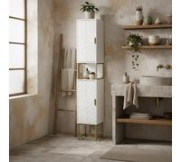 Wyld Haus Kacoel Tall Narrow Bathroom Cabinet - White With Gold-Tone Base, Adjustable Shelves, Double Doors (L30 X D30 X H170.7Cm)