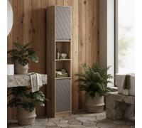 Wyld Haus Kaeldo Slim Bathroom Storage Cabinet With Double Door, Adjustable Shelves, Grey And Oak - 30Cm Wide.