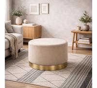 Wyld Haus Kalua Large Beige Velvet Stool With Brushed Gold Base
