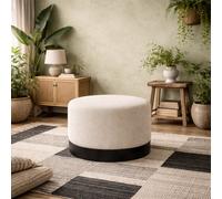 Wyld Haus Kalua Large Ivory Boucle Stool Matt Black Base