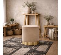 Wyld Haus Kalua Small Beige Velvet Stool With Brushed Gold Base
