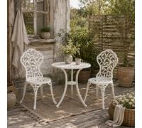 Wyld Haus Karipa Cast Aluminium White 3 Piece Floral Bistro Dining Set Wyld Haus White