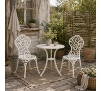 Wyld Haus Karipa White Cast Aluminium 3-Piece Outdoor Floral Bistro Set - 2 Chairs And Round Table