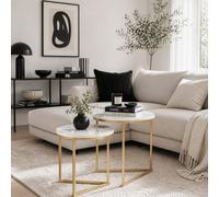 Wyld Haus Keroro Set Of 2 Nesting Tables - Marble Effect Tops With Gold Hairpin Legs, Square - Large & Small
