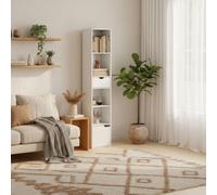 Wyld Haus Kesura Tall Narrow 6-Tier Bookcase White With Drawer And Cupboard