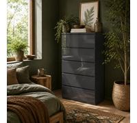 Wyld Haus Kevano High Gloss Grey 5-Drawer Tall Chest Of Drawers - Modern Handleless Design