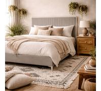 Wyld Haus Killarney Double Bed 4ft6 Mink Velvet Tall Ribbed Headboard in Light Grey Wyld Haus Light Grey Double
