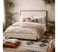 Wyld Haus Killarney King Size Bed Cream Velvet Tall Ribbed Headboard Matt Black Frame