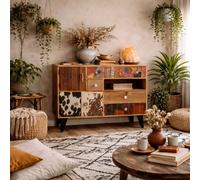 Wyld Haus Kokkola Quirky Pattern Reclaimed Wood Large Sideboard 3 Doors 4 Drawers