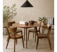 Wyld Haus Krakow 105Cm Round Dining Set With 4 Chairs Walnut Effect