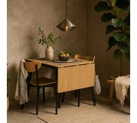 Wyld Haus Krakow 3-Piece Dining Set Natural Oak Effect Extendable Square Table With 2 Black & Oak Chairs