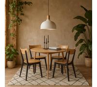 Wyld Haus Krakow 5-Piece Dining Set Natural Oak Effect Round Table And 4 Black Chairs