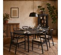 Wyld Haus Krakow Black Round Extending Dining Table With 6 Scandinavian Chairs