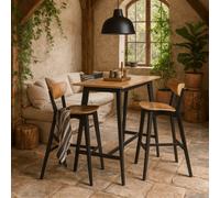 Wyld Haus Krakow Rectangular Bar Dining Set - Natural Oak Effect And Black, Table And 2 Stools