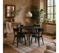 Wyld Haus Krakow Round Dining Set Black Table With Oak Veneer Top And 4 Chairs