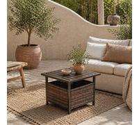 Wyld Haus Lalema Brown Square Rattan Outdoor Coffee Table With Parasol Hole And Storage - 55.5Cm