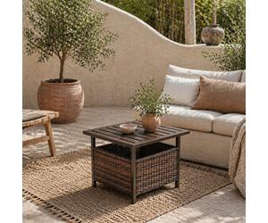 Wyld Haus Lalema Brown Square Rattan Outdoor Coffee Table With Parasol Hole And Storage - 55.5Cm