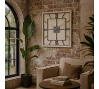 Wyld Haus Large White-Washed 900mm Square Rustic Grey Skeleton Wall Clock