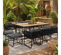Wyld Haus Latata 10-Seater Black Rattan-Style Cube Garden Dining Set With Stools And Rectangular Table