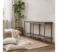 Wyld Haus Laurelbrook Large Console Table Grey Wood with Woven Rattan Shelf Wyld Haus Grey
