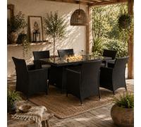 Wyld Haus Lemadi Black Grey 6-Seater Rattan Outdoor Dining Set With 50,000 Btu Fire Pit Table