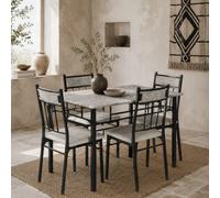 Wyld Haus Lera Marble-Effect Grey And Black 5-Piece Dining Table And Chair Set - Rectangular, 4 Seats
