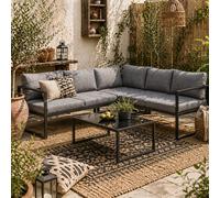 Wyld Haus Liketti 5-Seater L-Shaped Garden Sofa Set With Cushions And Tempered Glass Coffee Table