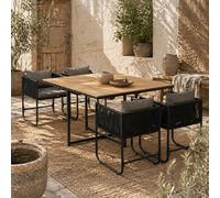 Wyld Haus Lilere 5-Piece Black Rattan Cube Garden Dining Set With Cushions And Wood-Effect Table