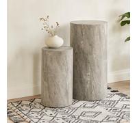 Wyld Haus Lille Set Of 2 Grey Marble-Effect Round Pedestal Tables 25 X 50 & 34 X 70 Cm